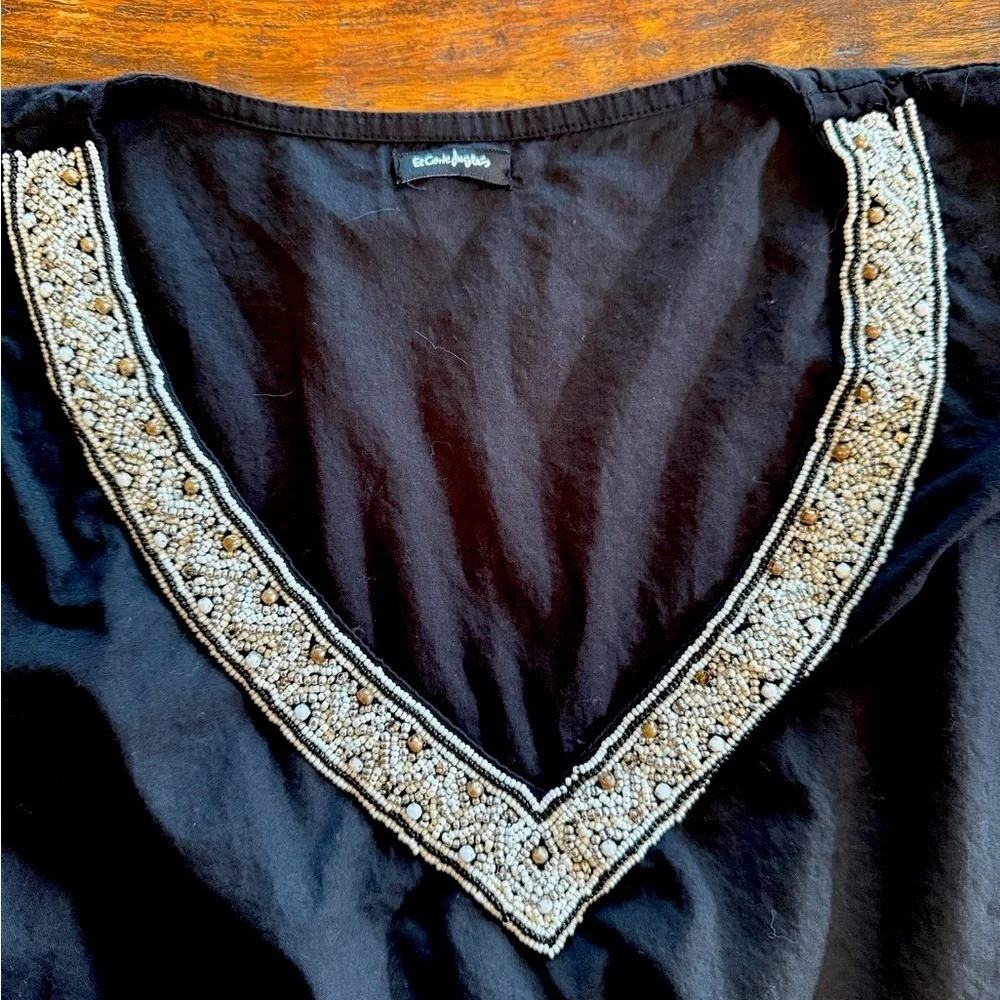 El Corte Ingles Black Cover Up with Embellishment Neckline Cotton OS - Picture 4 of 8
